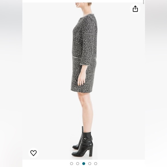 Max Studio Vneck Quarter Sleeve Tweed Boucle Sheath Black White Mini Dress - Picture 2 of 7